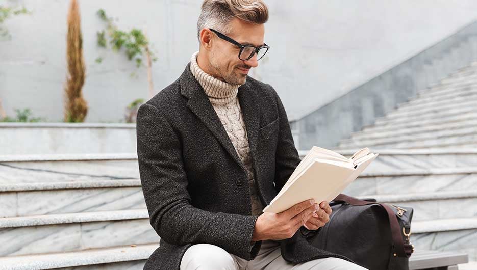 man sitting on stairs