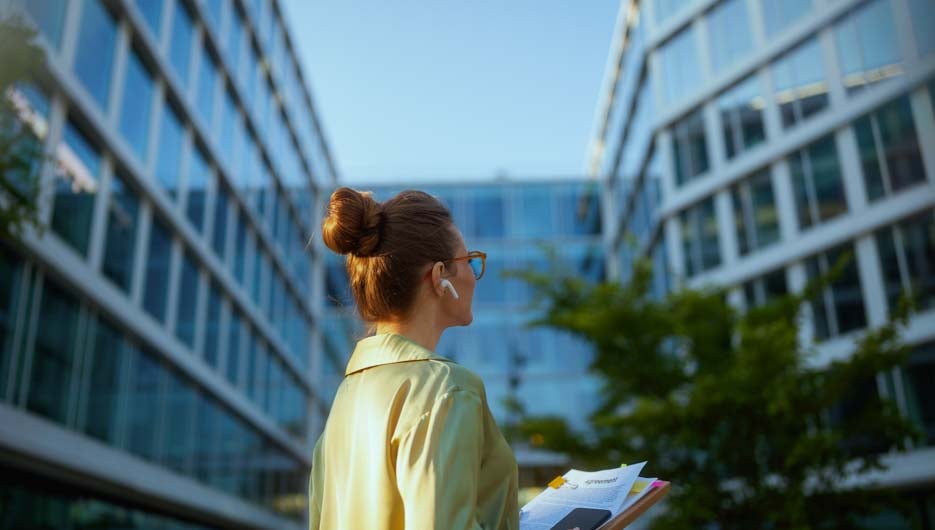 woman sitting on balcony with laptop