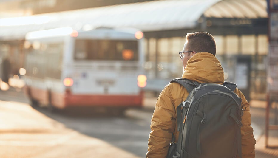 man at bus station